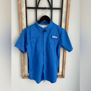 Columbia PGF  botton down youth boys size Large. Color : blue